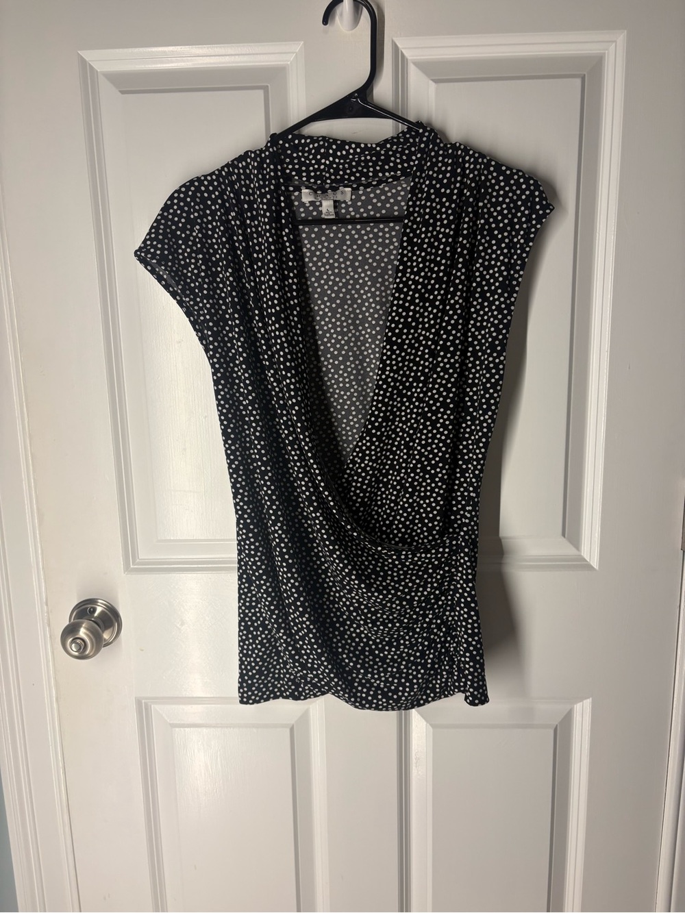 Whimsigoth Draped Romantic Boho Chic  Chaus Black & White Polka Dot Chaus Tank